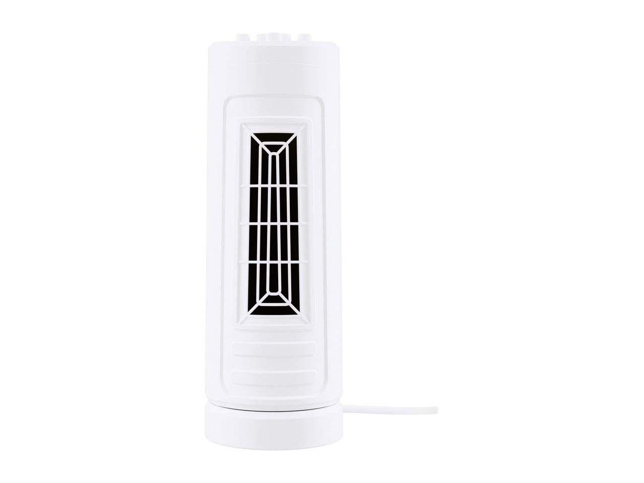 A white, slim tower fan.