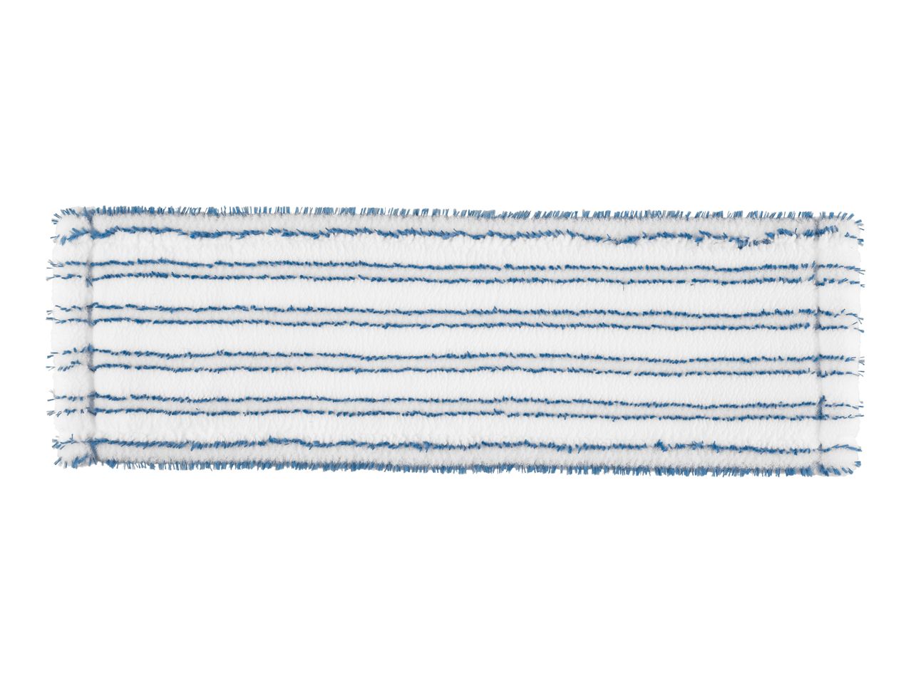 A white microfiber mop refill with visible stitching.