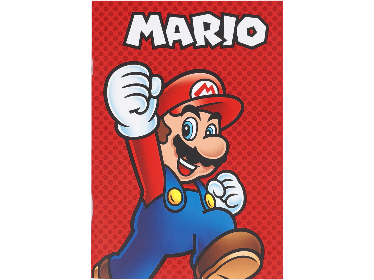 Super Mario stationery featuring Mario on a red polka dot background with the text 'MARIO'.