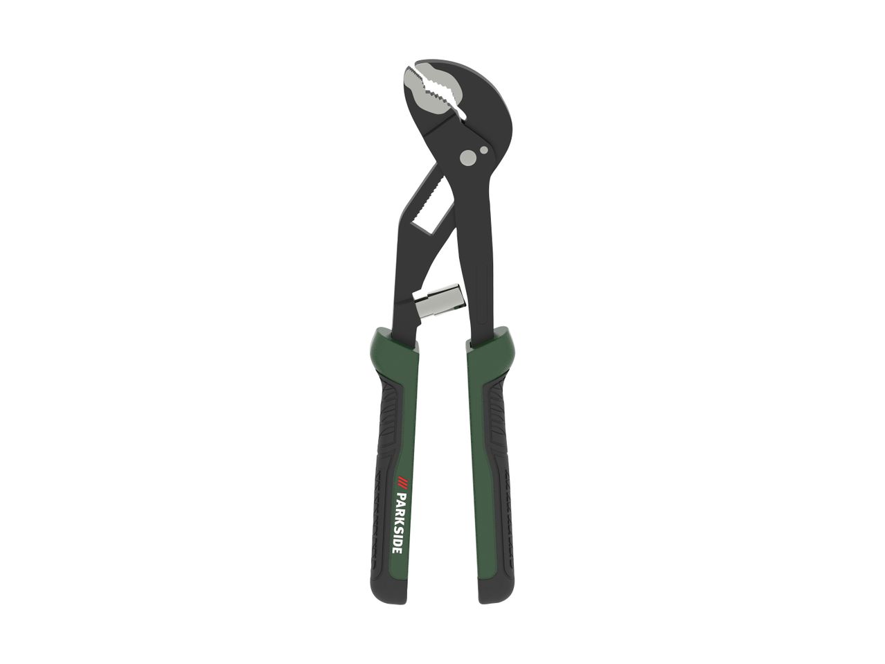 Adjustable water pump pliers with dark green and black handles.