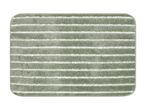 Green bath mat with horizontal white stripes and rounded corners.