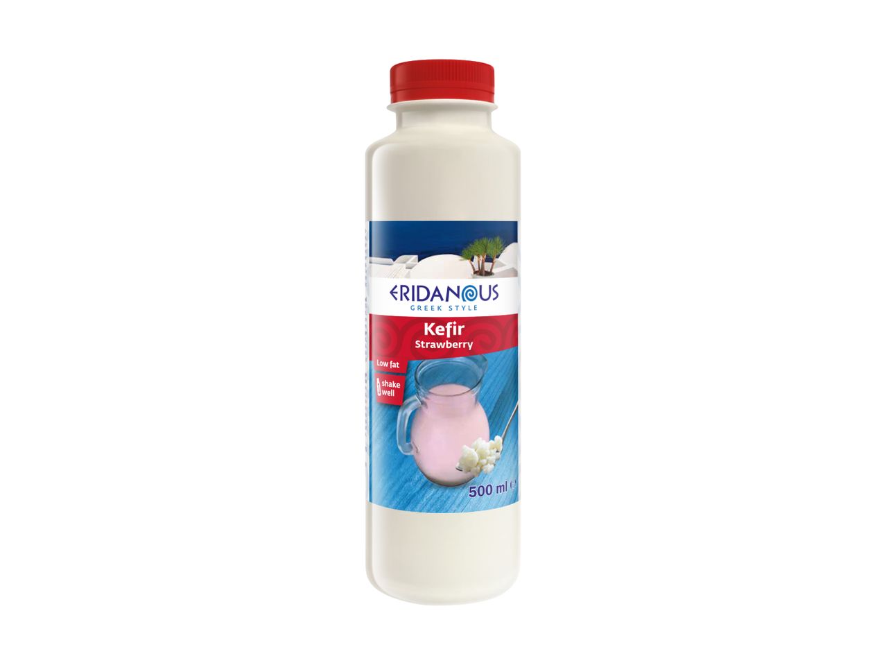 A bottle of President brand strawberry yogurt drink.