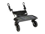 Black universal stroller board with patterned anti-slip surface and wheels.