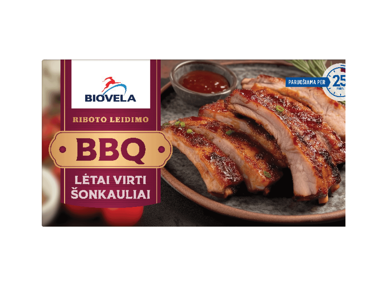 Biovela BBQ lėtai virti šonkauliai, paruošiami per 25 minutes.