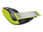 Philips OneBlade electric shaver with a bright green handle and black blade attachment.