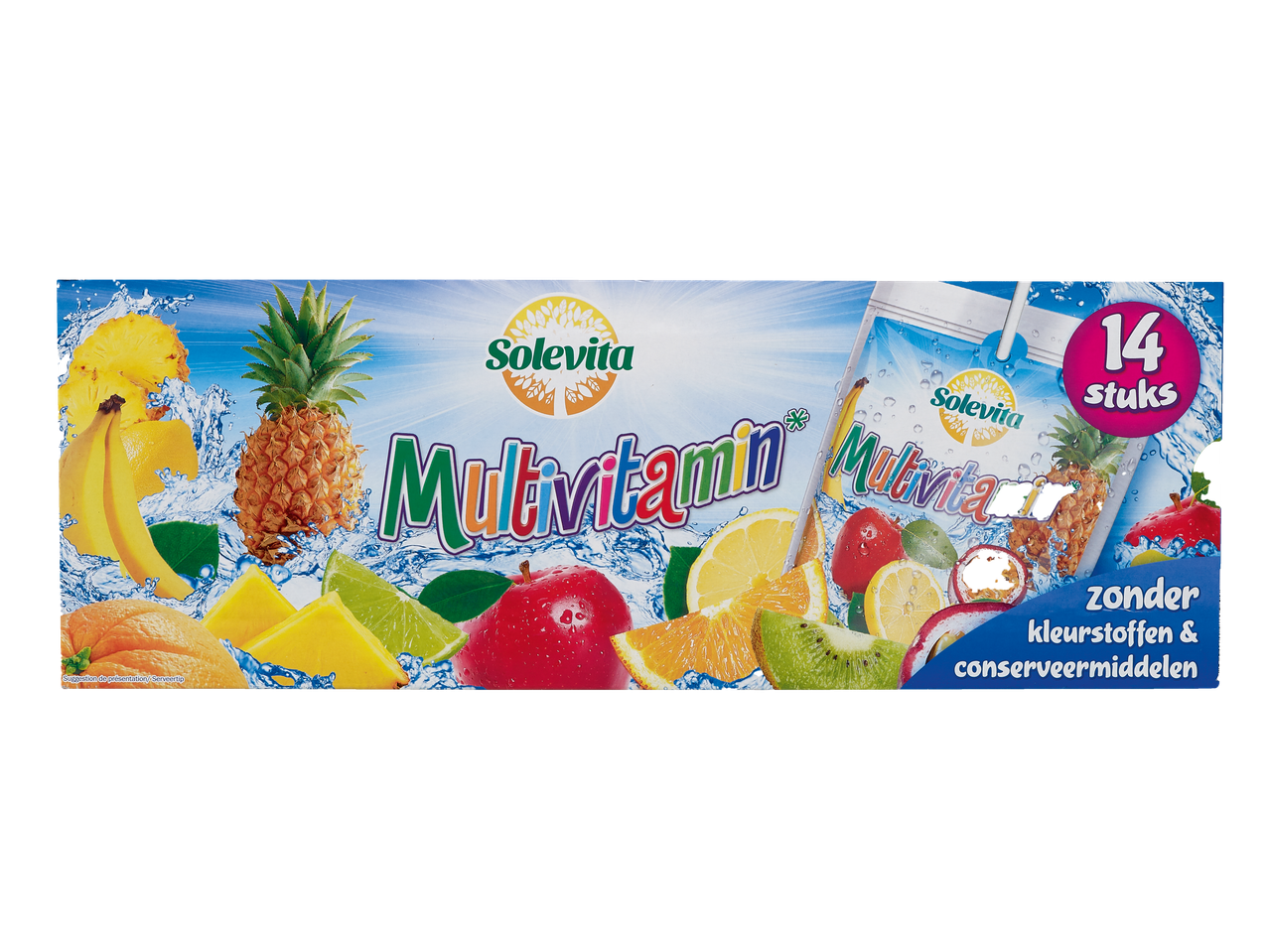 Boisson aux fruits Solvita Multivitamin avec divers fruits et un paquet de 14.