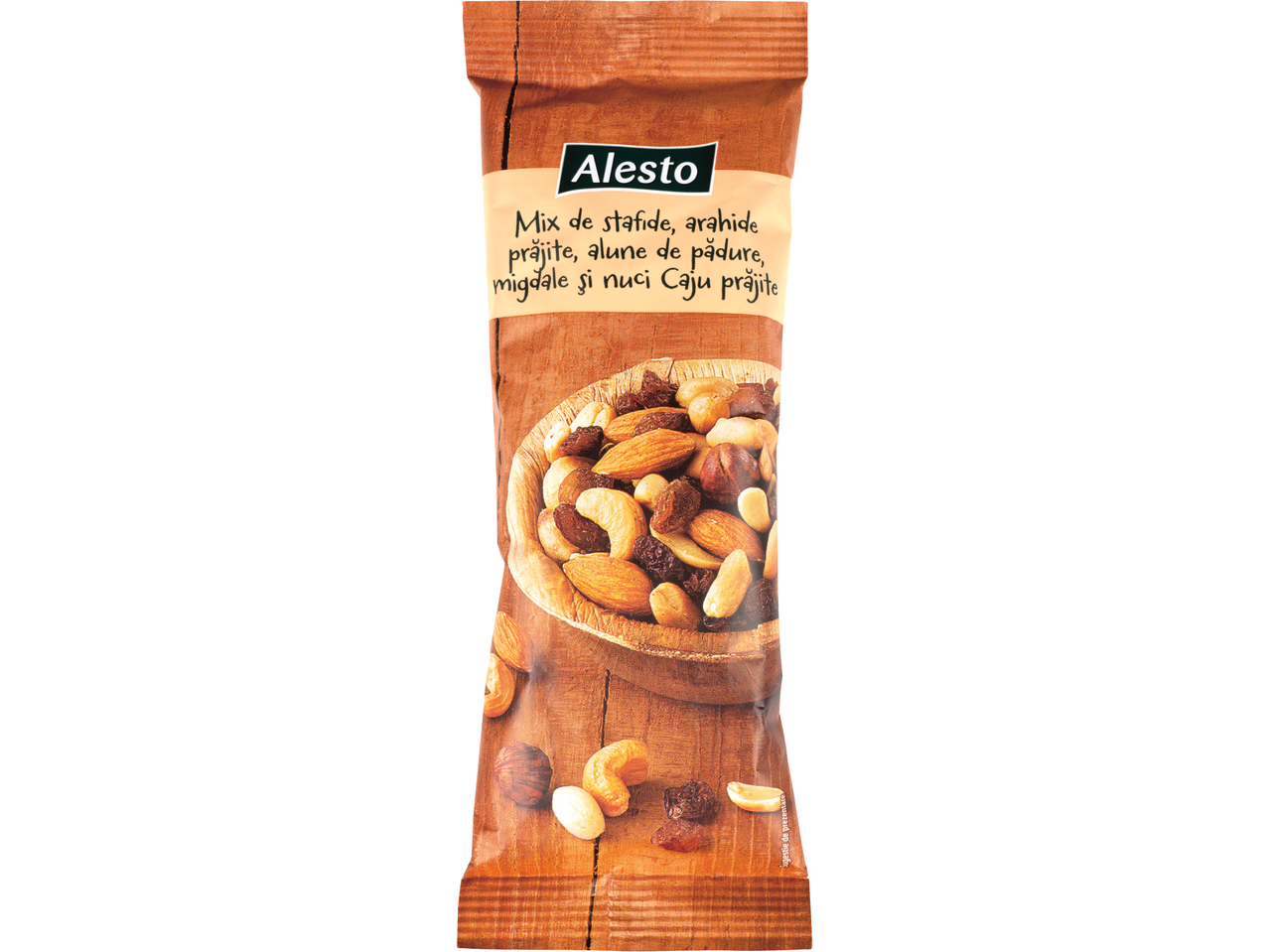 Mix de nuci Alesto: migdale, alune, arahide, stafide.