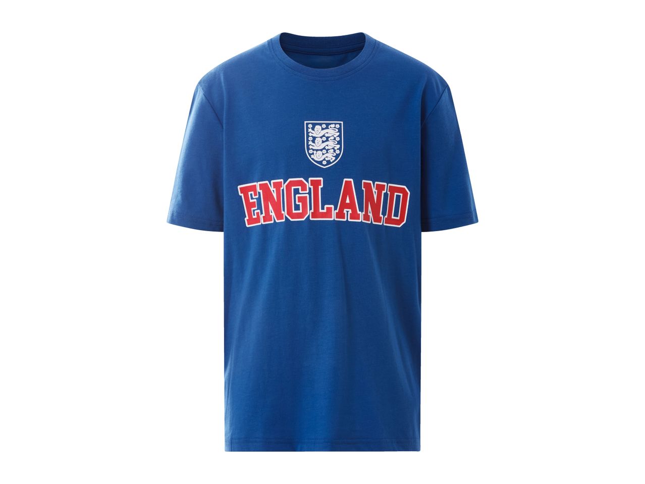 Blue t-shirt with England crest and 'ENGLAND' text in red and white.