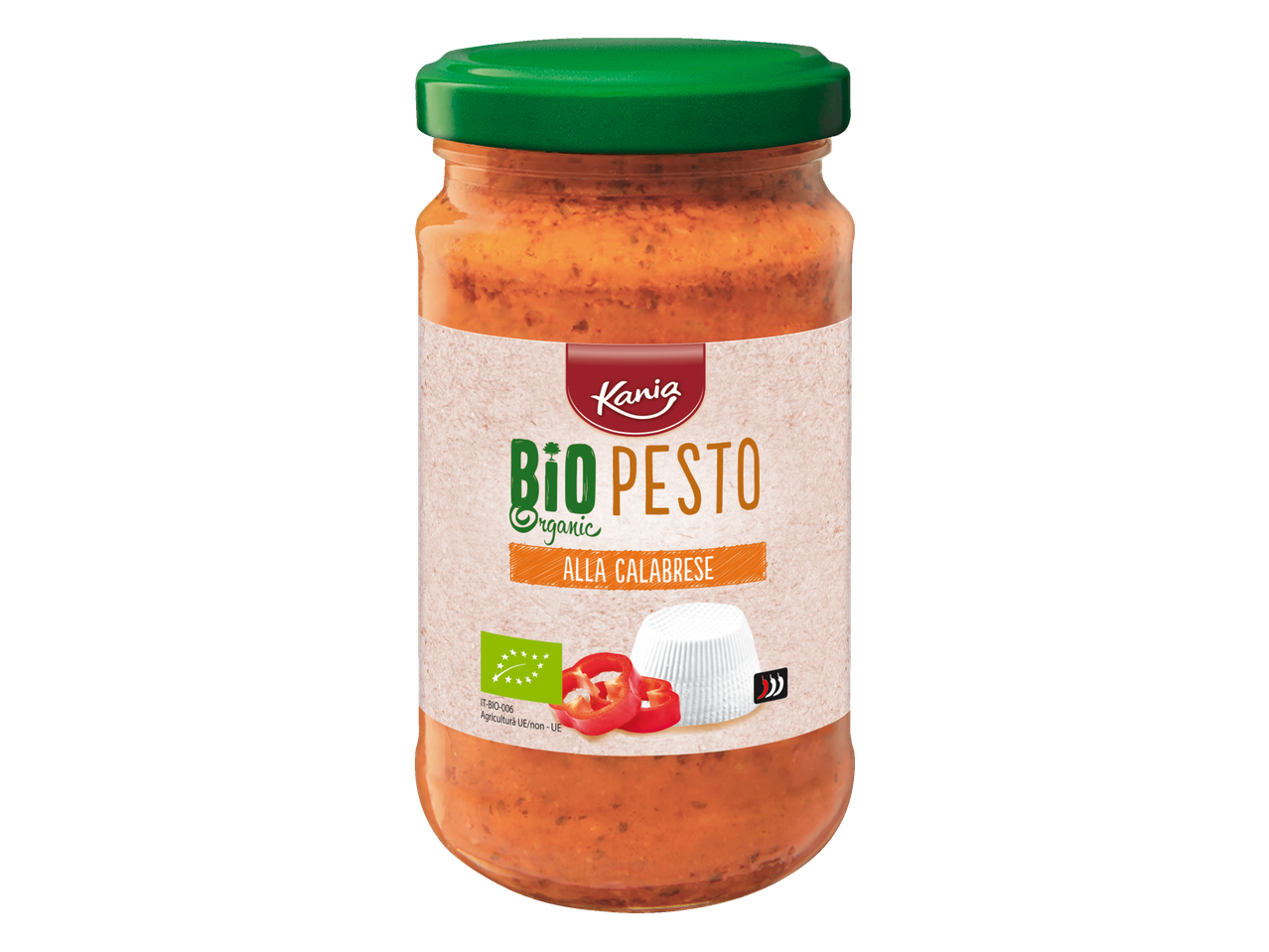 Pesto bio Kania Alla Calabrese în borcan.