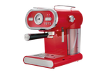 SILVERCREST® red retro espresso machine with a pressure gauge and steam wand.
