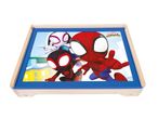 Wooden tray with a blue frame featuring Spidey and His Amazing Friends characters.