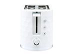 White two-slice toaster with textured honeycomb design and chrome details