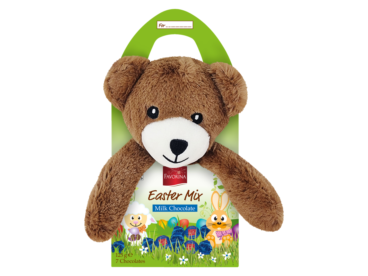 Favorina Paas Mix: melkchocolade eieren met knuffelbeer.