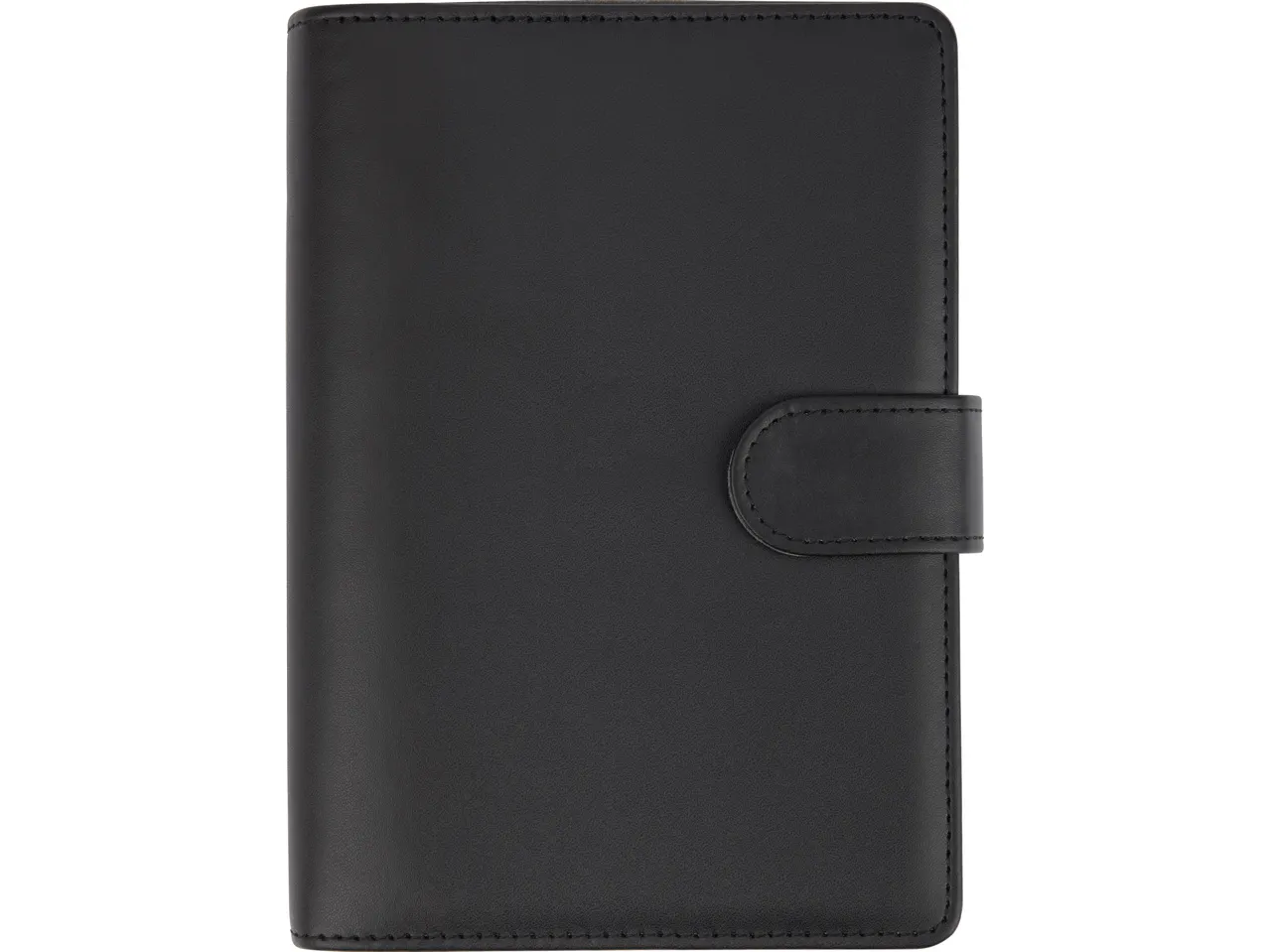 Juodas odinis dėklas su užsegimu spaude