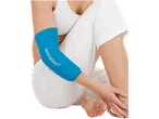 A woman sits wearing a Sensoplast elbow support.