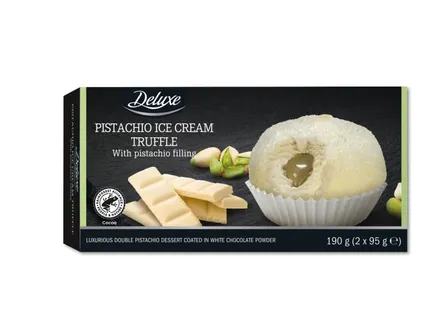 Deluxe Jäätisetrühvlid valge šokolaadi ja pistaatsiapählitega