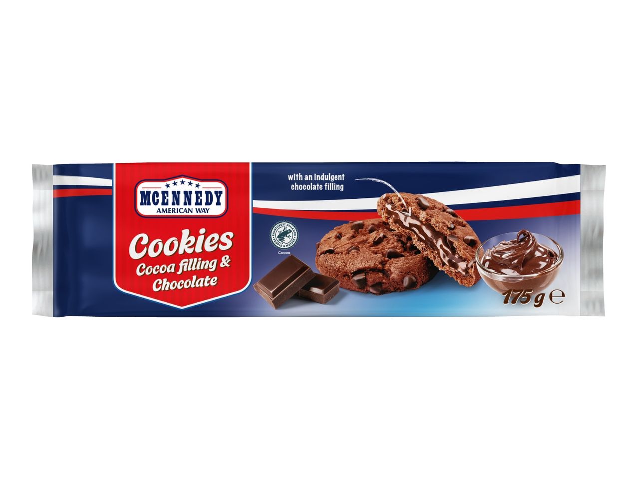 Cookies with cocoa filling and chocolate, 175g package.