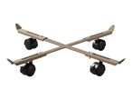 Adjustable brown metal plant caddy with four black caster wheels
