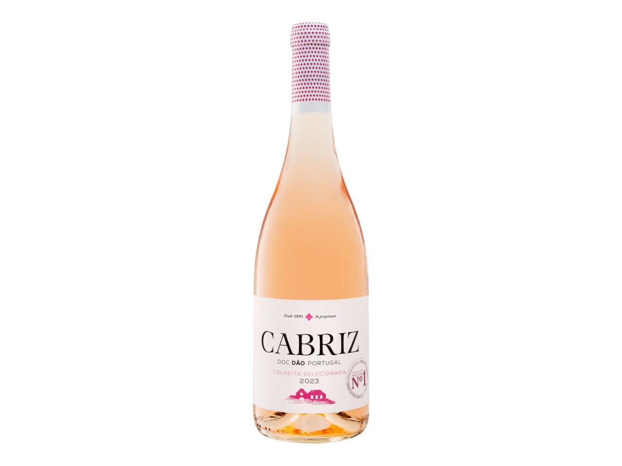 A bottle of Cabriz rosé wine from Dão, Portugal, with a pink and white label.