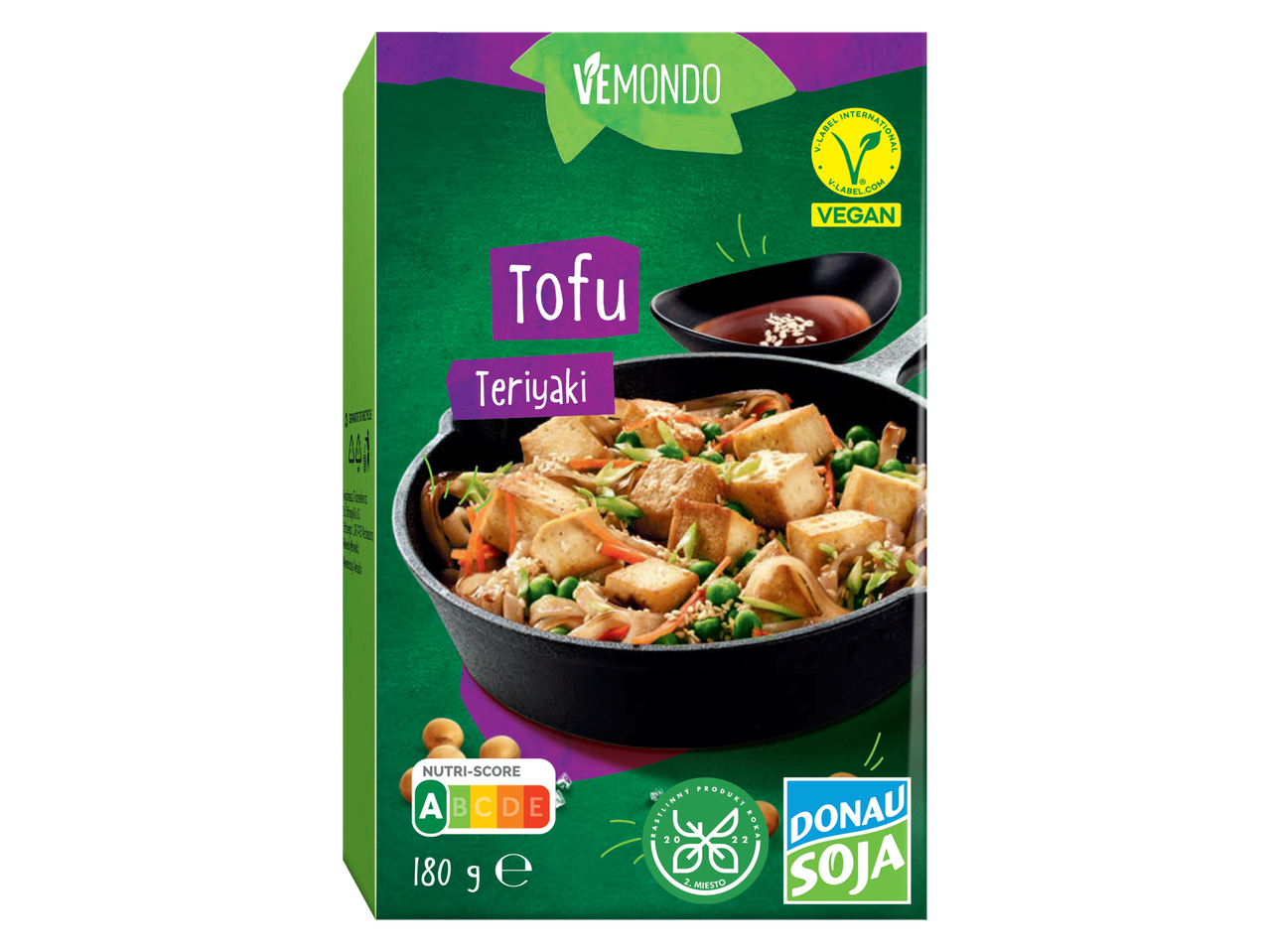 Vemondo Tofu Teriyaki: tofu zöldségekkel, szósszal és Donau Soja márkával.