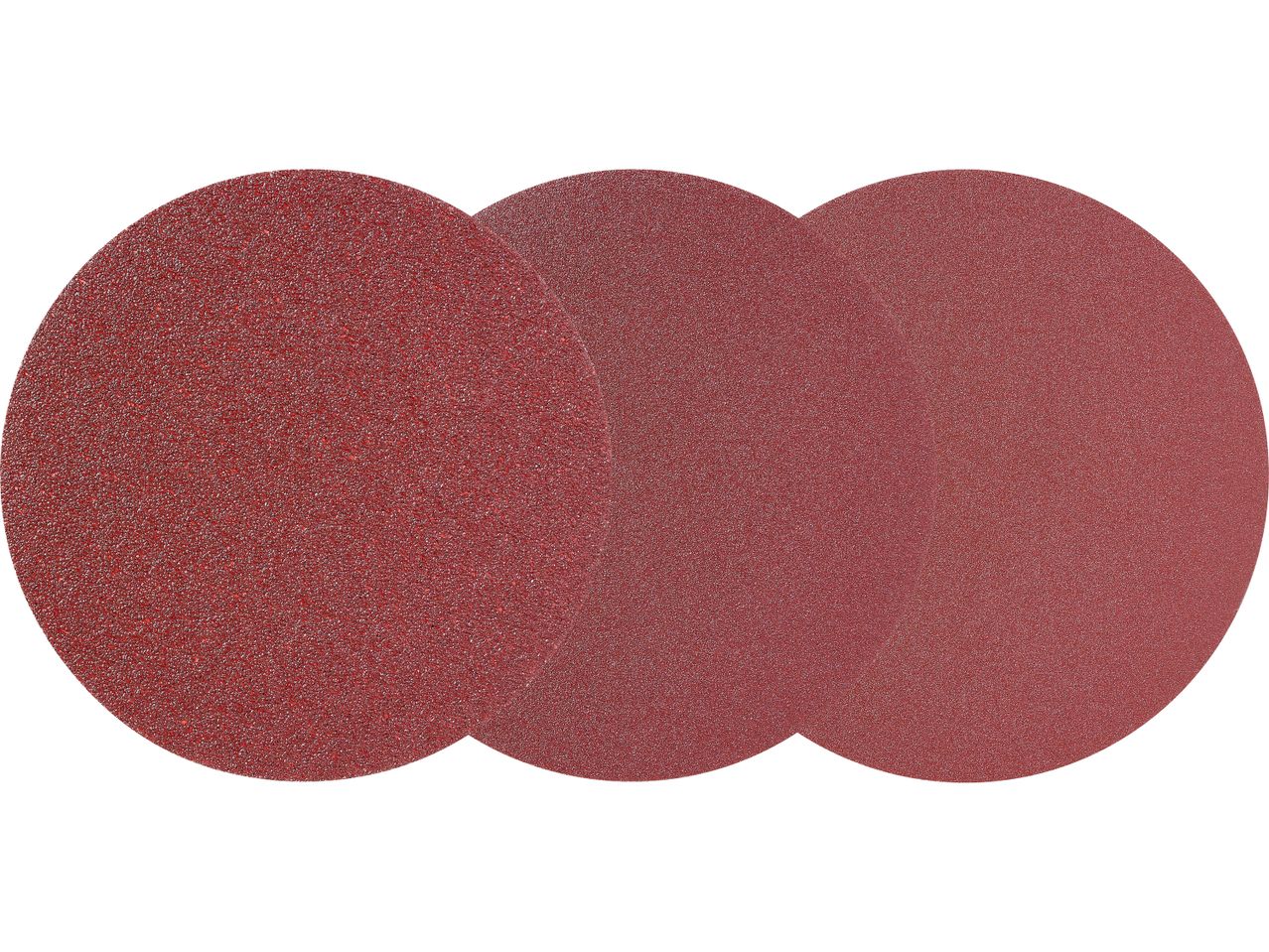 Three red sanding discs arranged in a row