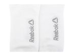 Pair of white socks with a grey logo on each sock.