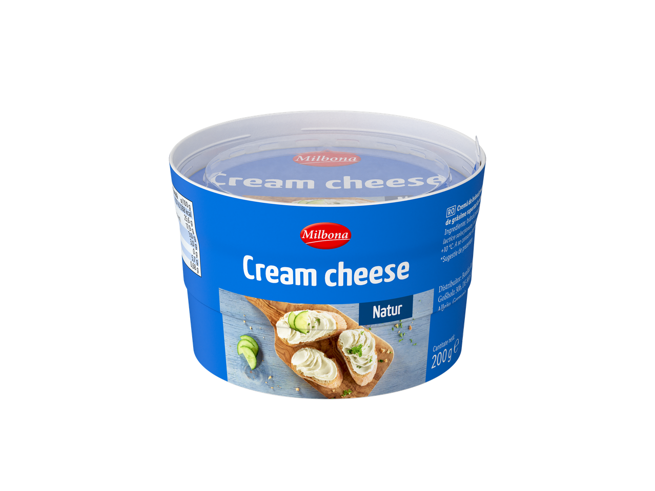 Brânză cremă Milbona Natur într-un recipient.