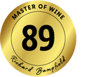 Gouden zegel met de tekst 'Master of Wine Richard Bampfield' en het cijfer '89'.