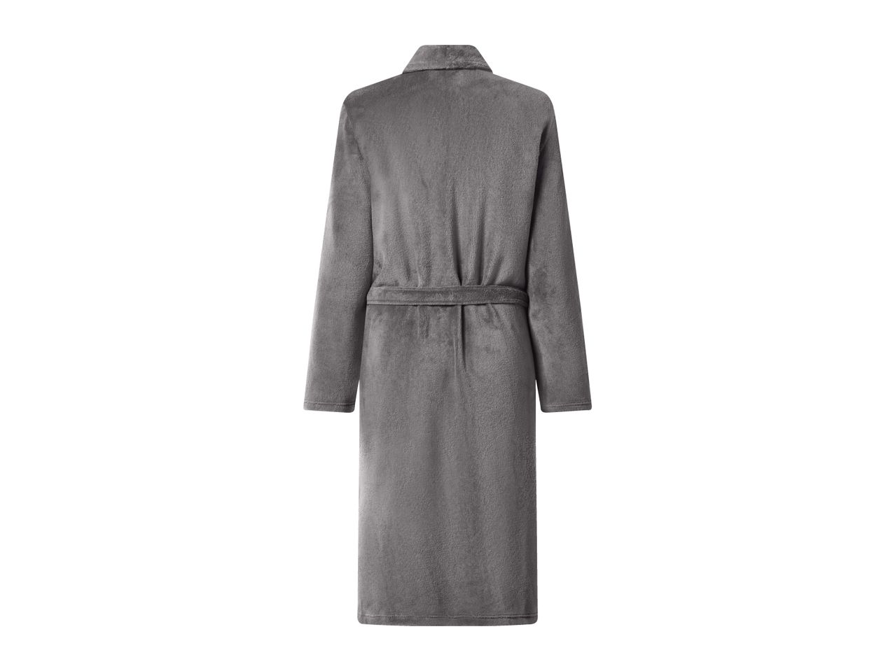 Grey fleece bathrobe, back view