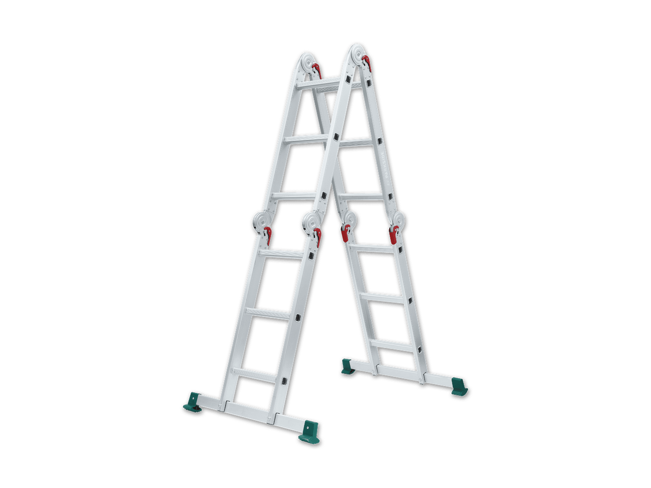 PARKSIDE Mehrzweckleiter, freistehend, mit grünen Füßen und roten Gelenken