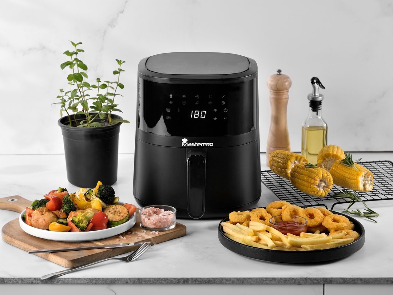 Frittura ad aria MasterPRO, con cibo cotto.