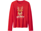 Punane pikkade varrukatega T-särk põhjapõdra ja tekstiga 'MERRY CHRISTMAS'.