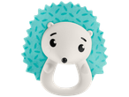 White and turquoise hedgehog rattle and teether