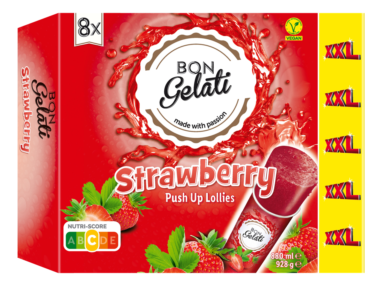 Pirulitos Bon Gelati de morango (XXL, vegano).