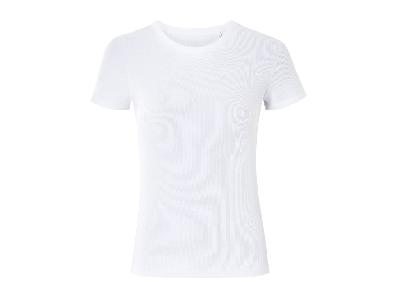 White ribbed crew neck t-shirt.