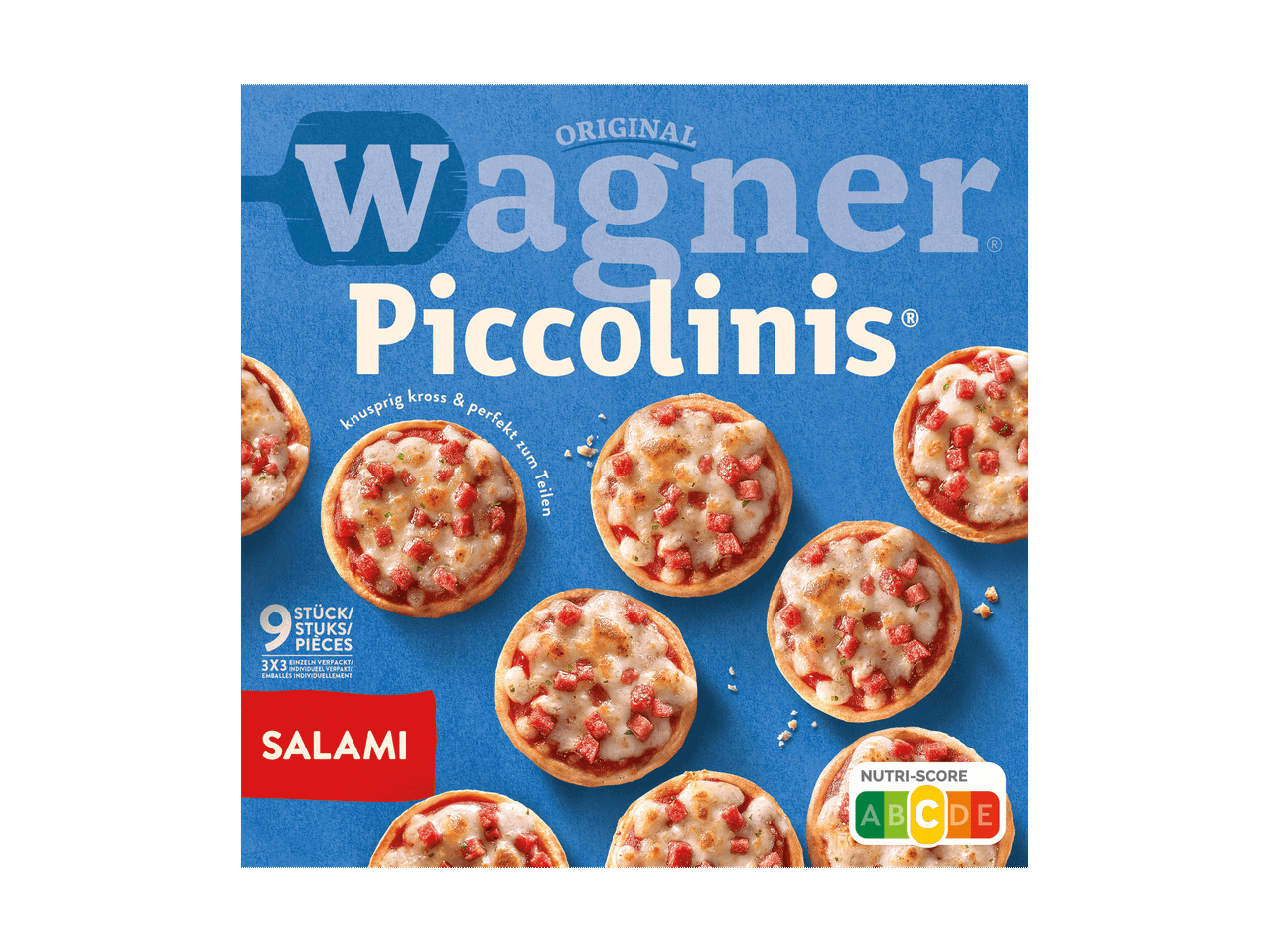 Wagner Piccolinis Salami: Neun einzeln verpackte Mini-Pizzen.