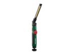 Green and black LED work light with a red dial and a yellow light strip.