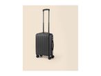 Black hard-shell suitcase with an extended telescopic handle and four spinner wheels.