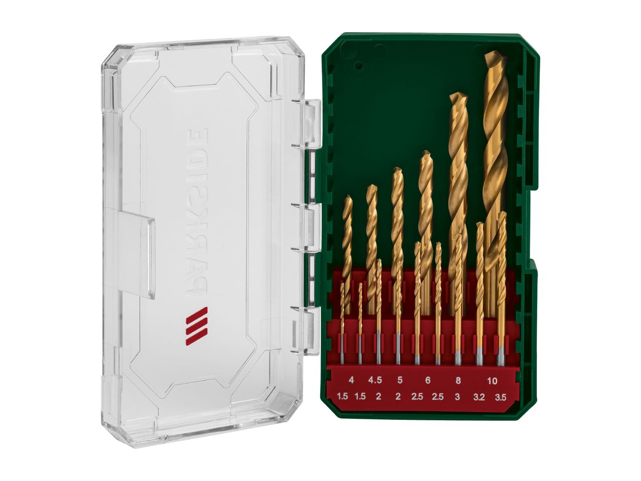 Open drill bit set with various sizes, including 1.5, 2, 2.5, 3, 3.2, and 3.5 mm.