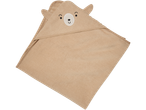 Lupilu® baby hooded towel in a light brown color with a bear face design on the hood.