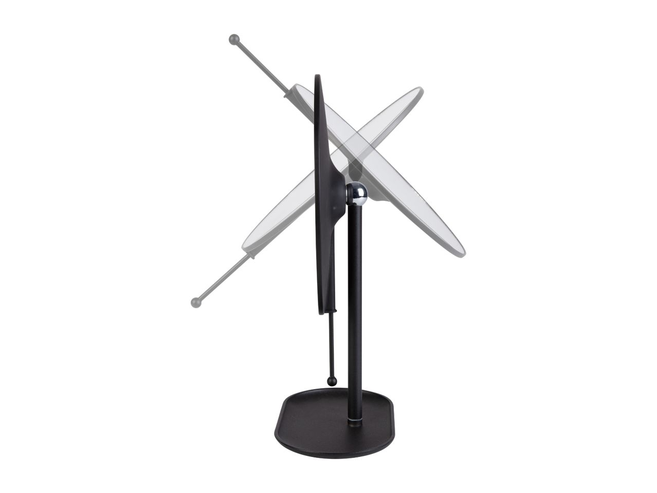 Black paper towel holder with a roll of paper towels, shown with motion blur to indicate spinning.