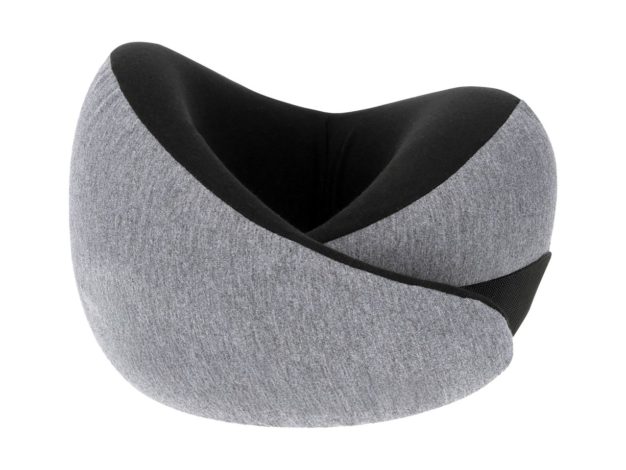 Grå og sort rejsepude i ergonomisk design.