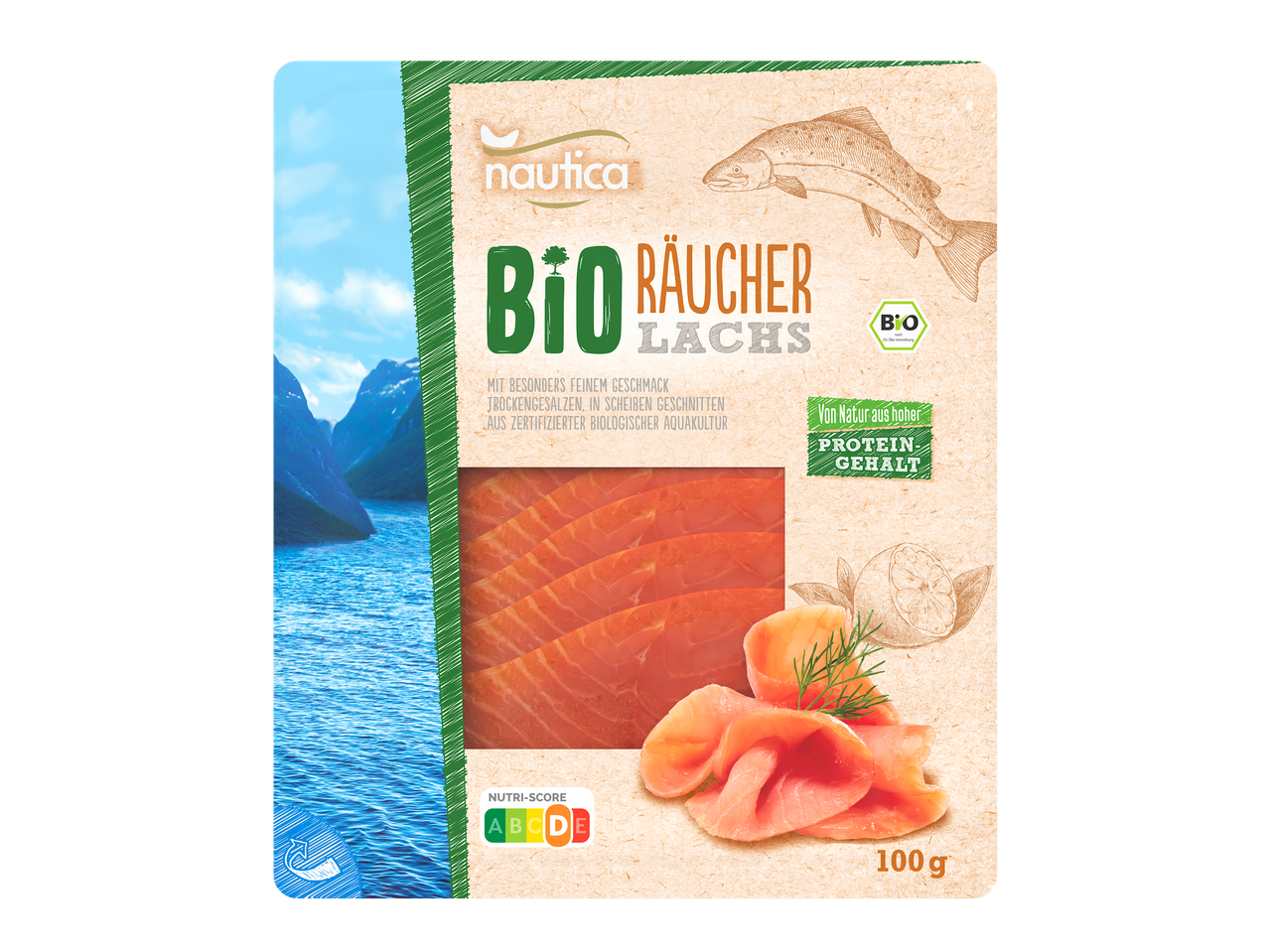 Nautica Bio Räucherlachs in Scheiben.