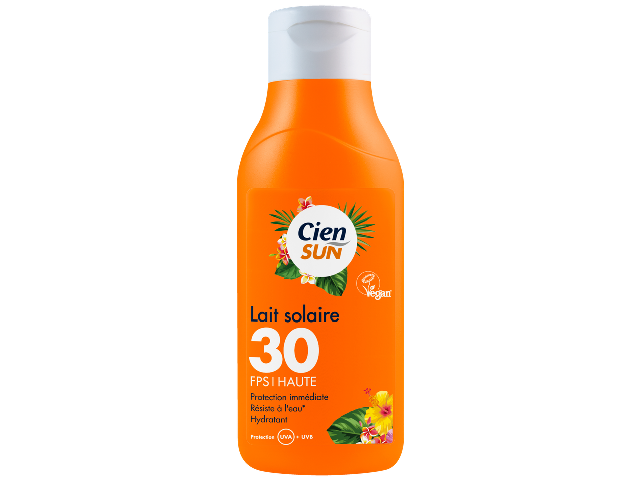 Lait solaire Cien Sun SPF 30, végan, haute protection.