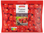 Sachet refermable de fraises entières surgelées, 750g, avec Nutri-Score A.