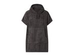 Dark grey hooded poncho towel with short sleeves and a front pocket