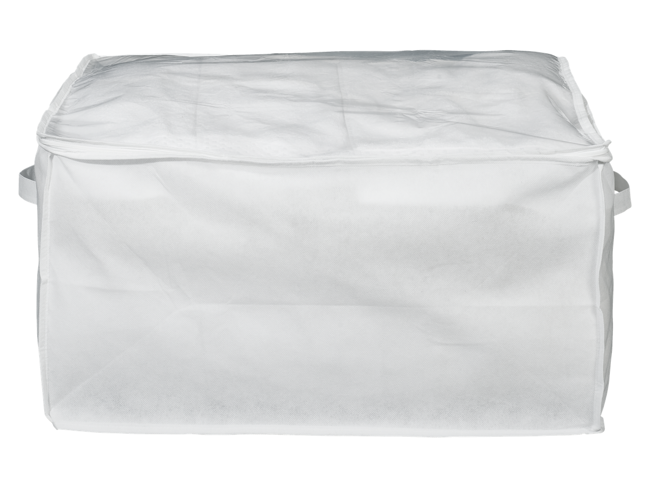 Conjunto de sacos de lavagem W5: Saco de armazenamento retangular branco com topo transparente.
