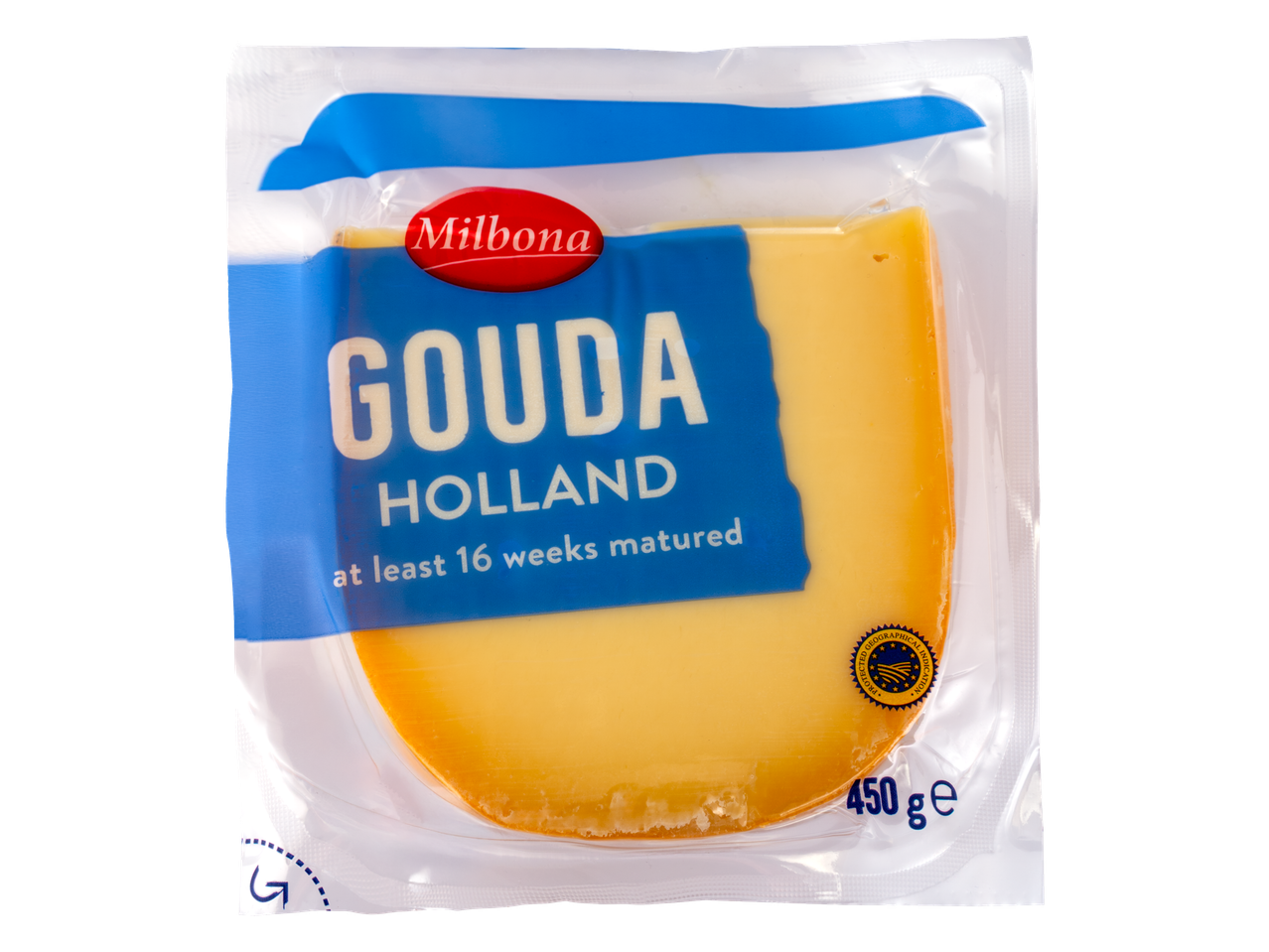 Brânză Milbona Gouda Holland, maturată minim 16 săptămâni, 450g