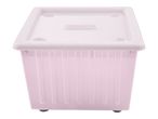 Pink plastic storage box with a white lid