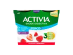 Iogurte Danone Activia Saúde Digestiva com pedaços de morango, 0% açúcares adicionados, matéria gorda e lactose.